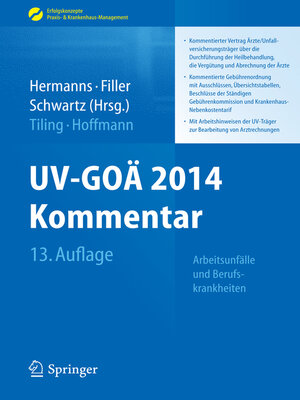 cover image of UV-GOÄ 2014 Kommentar: Arbeitsunfälle und Berufskrankheiten
